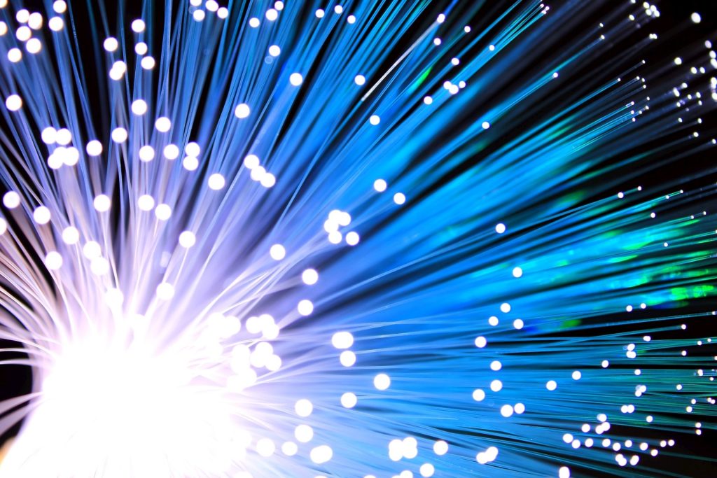Glowing blue fiber optic strands